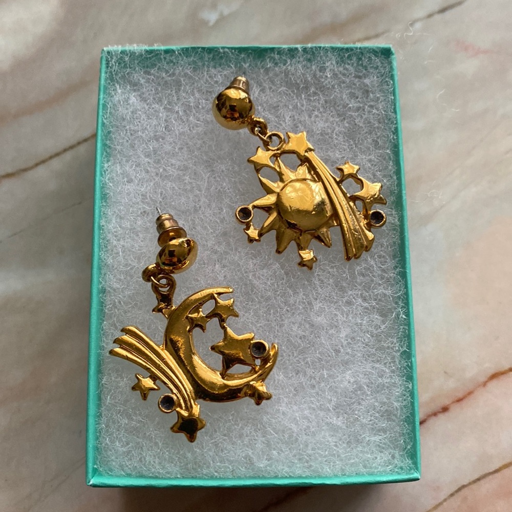 Falling Star, Moon and Sun pierced earrings